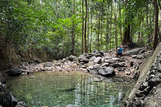 Telaga Tujuh Waterfall Half Day and Sacred Blue Pool Tour - Down to the waterfall base for photos